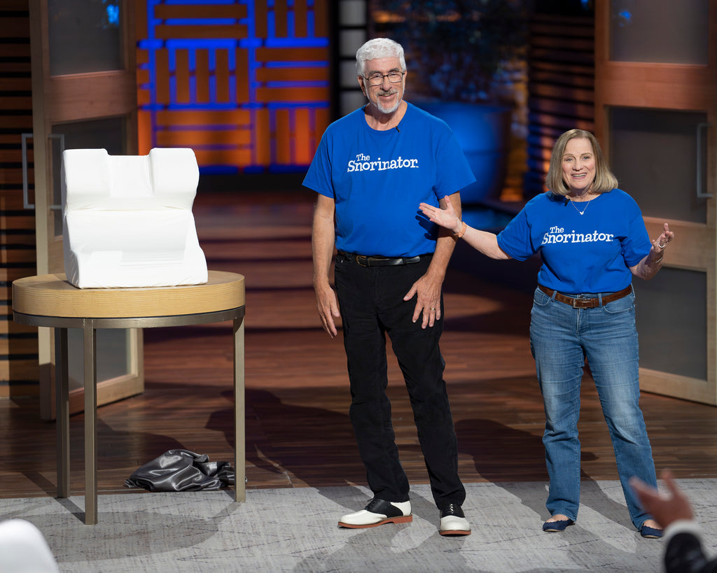 Lloyd and Susan Ecker presenting The Snorinator pillow on Shark Tank